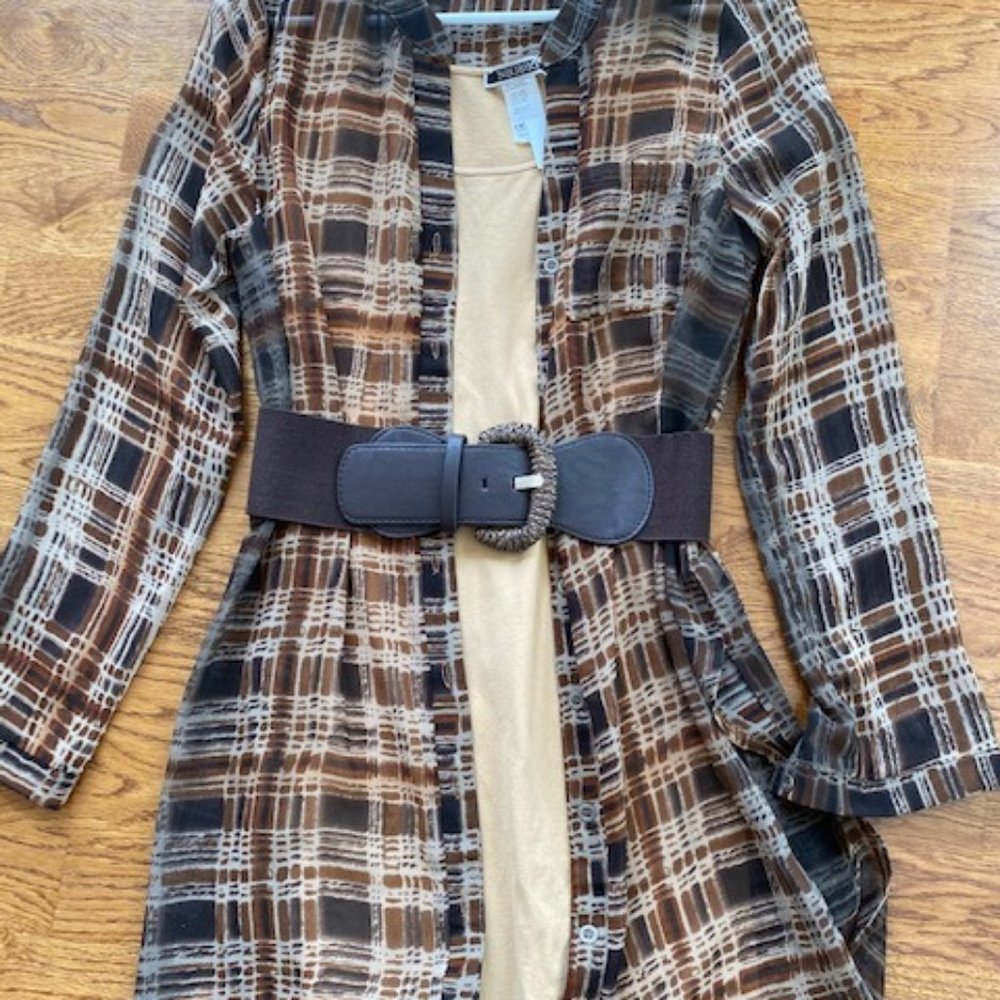 3 items, Sheer dress with wide belt & long shell